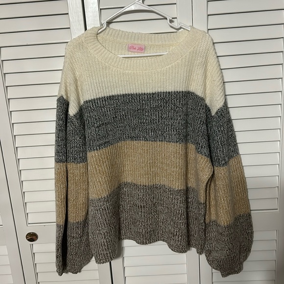 Pink Lily Sweaters - Striped multicolored sweater